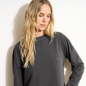 Womens Reagan Long Sleeve Boyfriend Tee WKTP0005 Faded Black