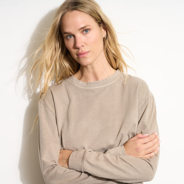 Womens Reagan Long Sleeve Boyfriend Tee WKTP0005 Stone