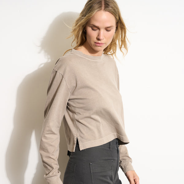 Womens Reagan Long Sleeve Boyfriend Tee WKTP0005 Stone