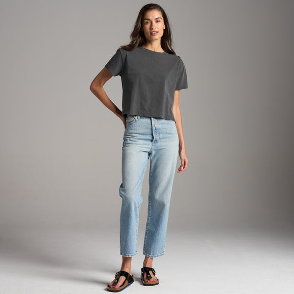 Womens Reagan Short Sleeve Boyfriend Tee WKTP0028 Faded Black