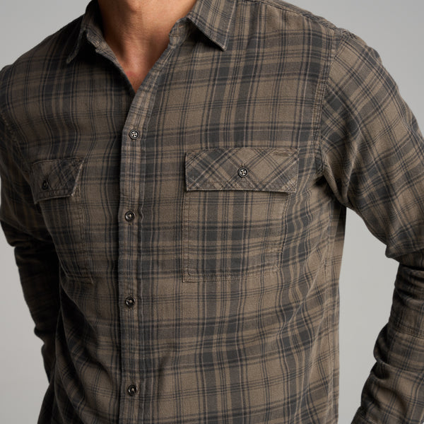 Mens Redding Long Sleeve Plaid Shirt MWTP0006 Faded Hickory Plaid