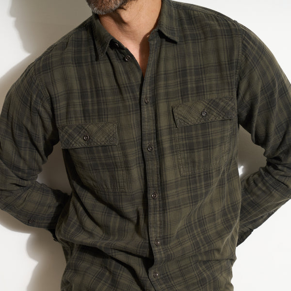Mens Redding Long Sleeve Plaid Shirt MWTP0006 Olive Plaid