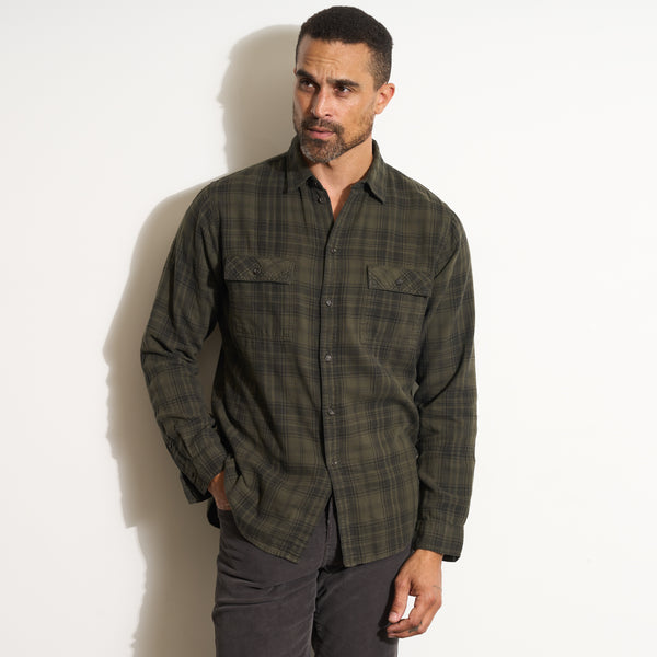 Mens Redding Long Sleeve Plaid Shirt MWTP0006 Olive Plaid