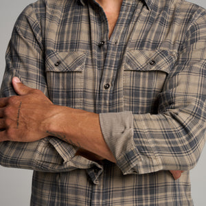 Mens Redding Long Sleeve Plaid Shirt MWTP0006 Stone Plaid