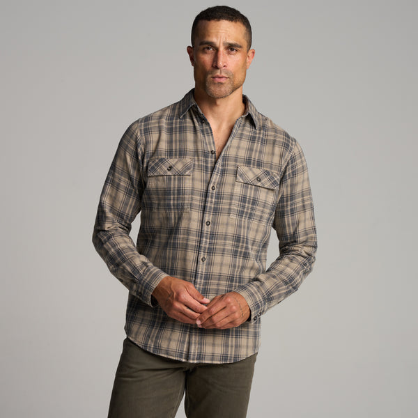 Mens Redding Long Sleeve Plaid Shirt MWTP0006 Stone Plaid