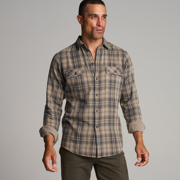 Mens Redding Long Sleeve Plaid Shirt MWTP0006 Stone Plaid