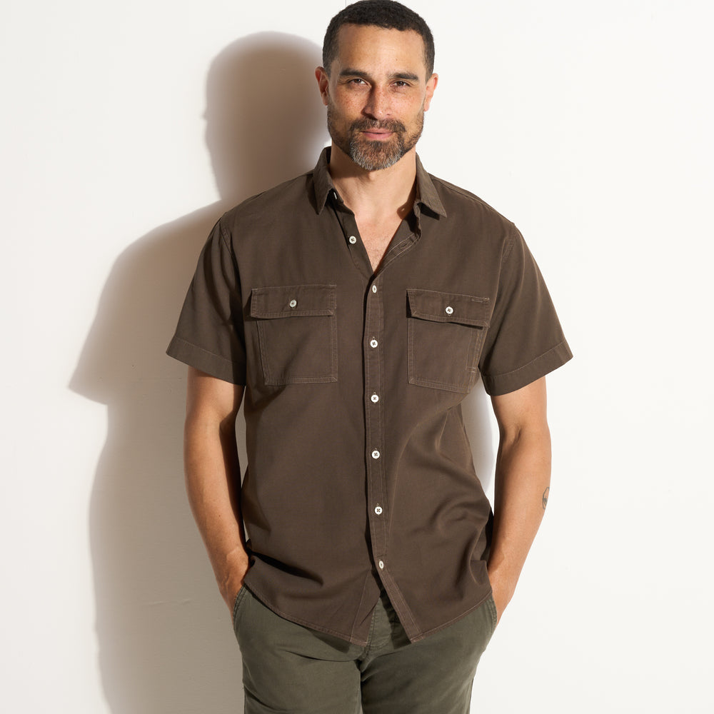 Mens Riley Heritage Twill Short Sleeve Shirt MWTP0004 Hickory