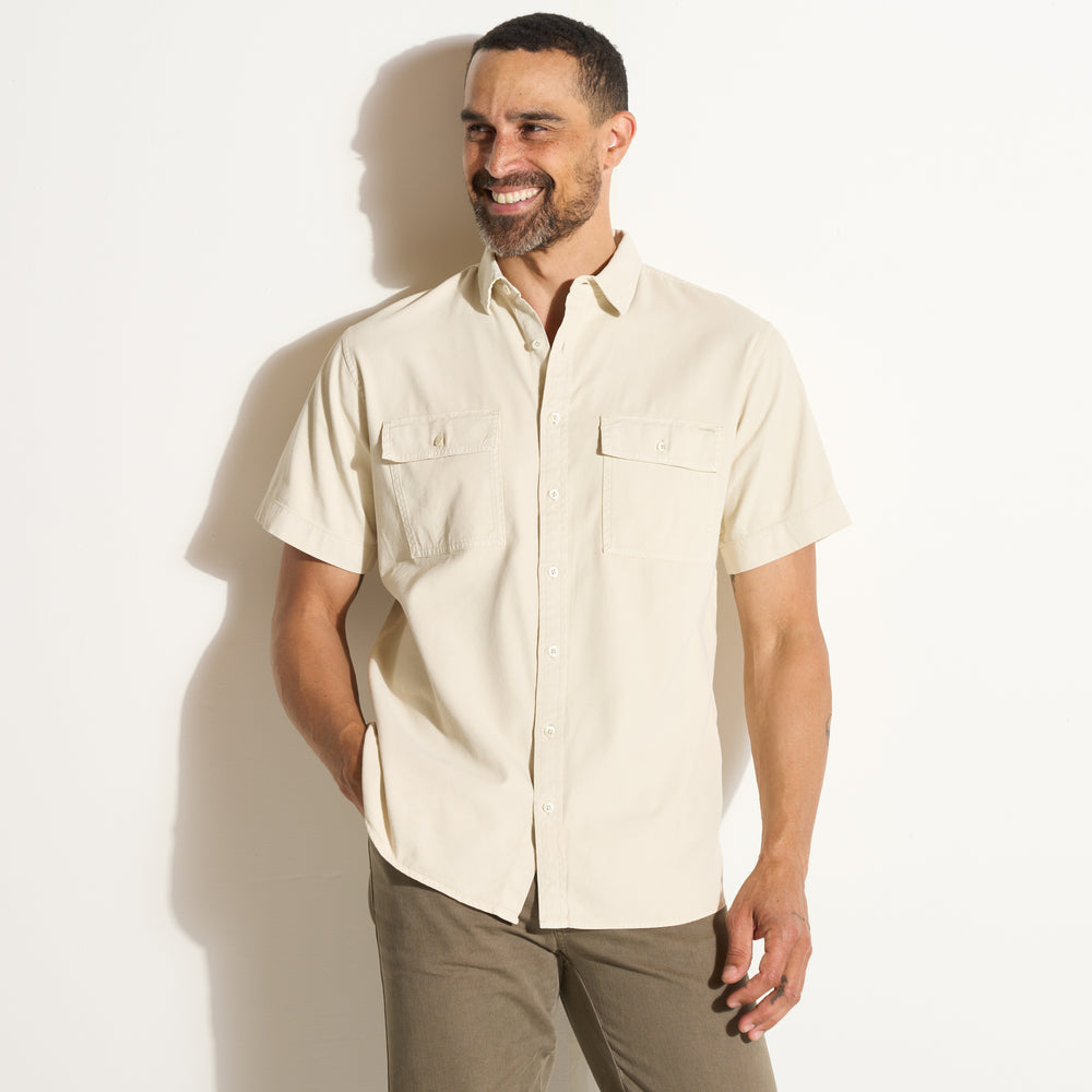 Mens Riley Heritage Twill Short Sleeve Shirt MWTP0004 Bone