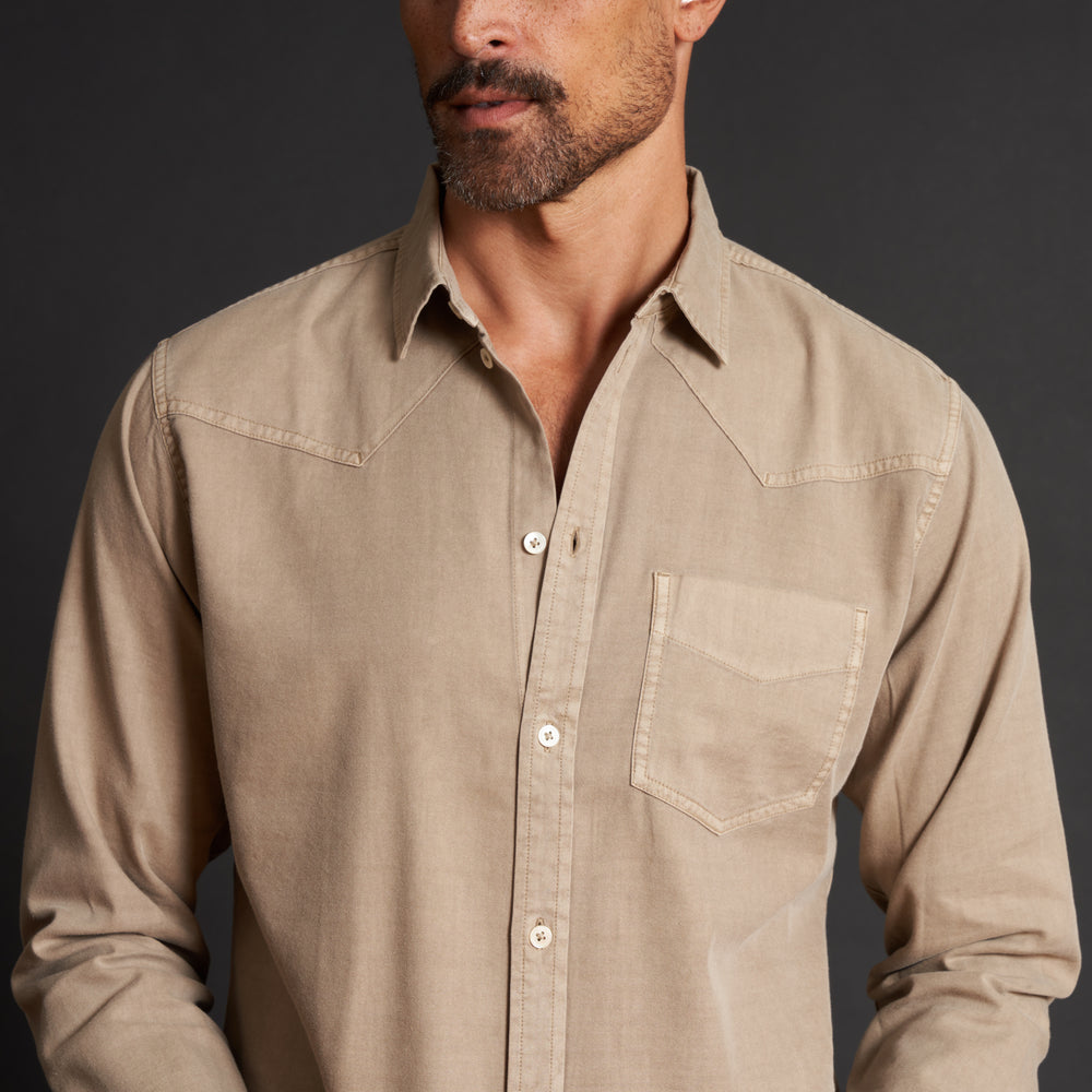 Mens Ross Heritage Twill Shirt MWTP0015 Stone
