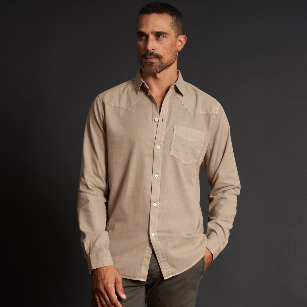 Mens Ross Heritage Twill Shirt MWTP0015 Stone