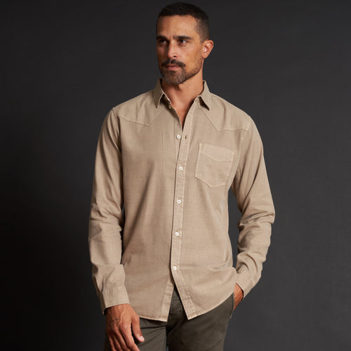 Mens Ross Heritage Twill Shirt MWTP0015 Stone