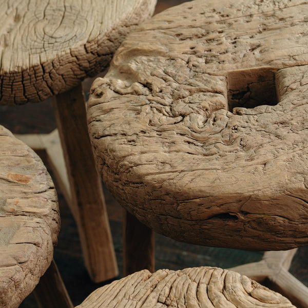 Home Rustic Round Stool with Opening HWST0006