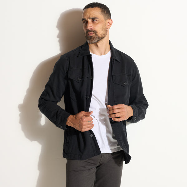 Mens San Angelo Draped Denim Twill Jacket MWOW0013 Washed Black