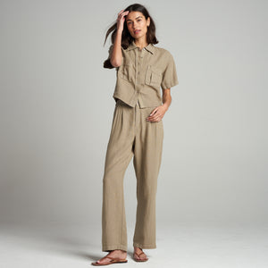 Womens Sloane Short Sleeve Linen Blouse WWTP0010 Harvest