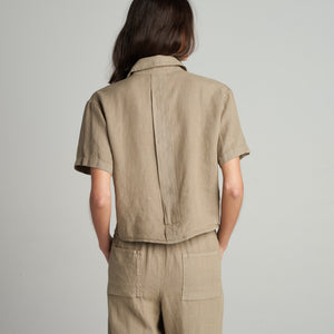 Womens Sloane Short Sleeve Linen Blouse WWTP0010 Harvest