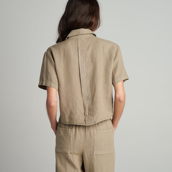 Womens Sloane Short Sleeve Linen Blouse WWTP0010 Harvest