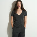 Womens Tyler Deep V Neck Slub Tee WKTP0017 Faded Black