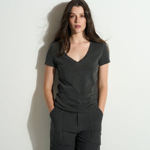 Womens Tyler Deep V Neck Slub Tee WKTP0017 Faded Black