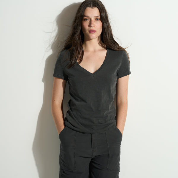 Womens Tyler Deep V Neck Slub Tee WKTP0017 Faded Black