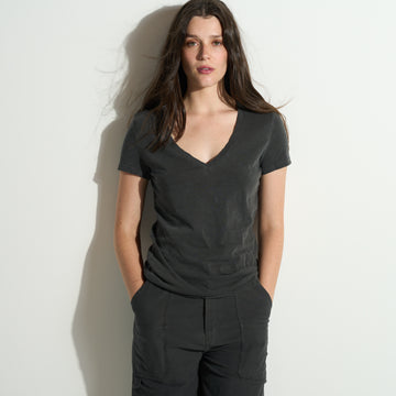 Womens Tyler Deep V Neck Slub Tee WKTP0017 Faded Black