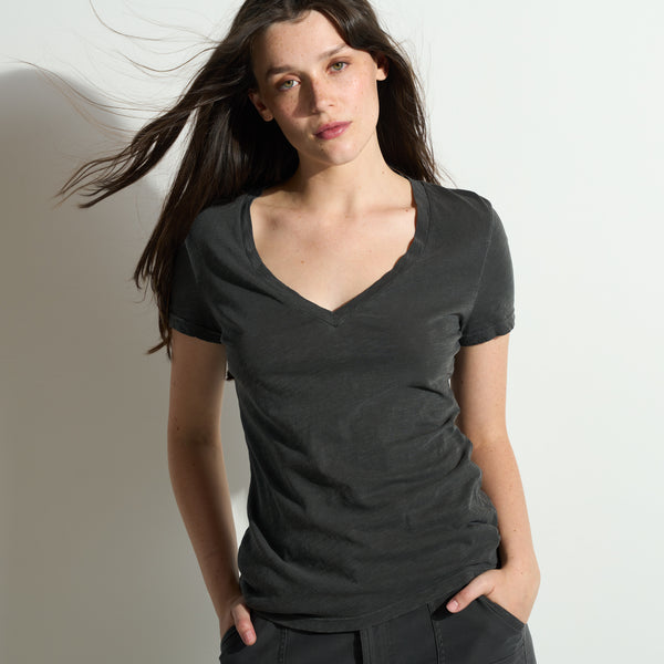 Womens Tyler Deep V Neck Slub Tee WKTP0017 Faded Black