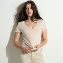 Womens Tyler Deep V Neck Slub Tee WKTP0017 Rose Quartz