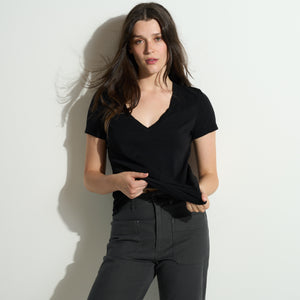 Womens Tyler Deep V Neck Slub Tee WKTP0017 Black