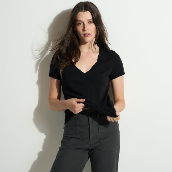 Womens Tyler Deep V Neck Slub Tee WKTP0017 Black