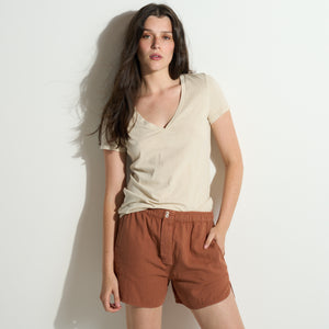 Womens Tyler Deep V Neck Slub Tee WKTP0017 Bone