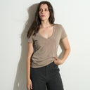 Womens Tyler Deep V Neck Slub Tee WKTP0017 Stone