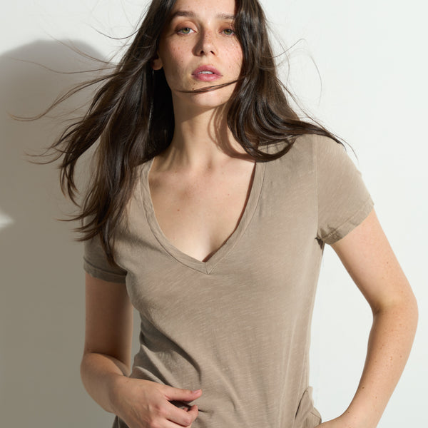 Womens Tyler Deep V Neck Slub Tee WKTP0017 Stone