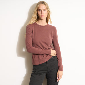 Womens Tyler Long Sleeve Slub Crew Neck Tee WKTP0023 Cordovan