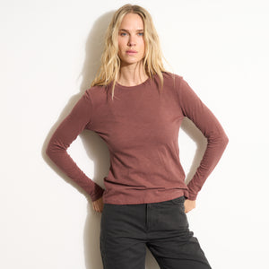 Womens Tyler Long Sleeve Slub Crew Neck Tee WKTP0023 Cordovan