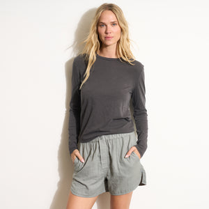 Womens Tyler Long Sleeve Slub Crew Neck Tee WKTP0023 Blue Dusk