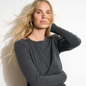 Womens Tyler Long Sleeve Slub Crew Neck Tee WKTP0023 Faded Black