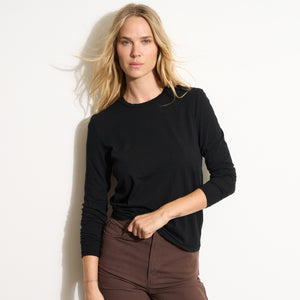 Womens Tyler Long Sleeve Slub Crew Neck Tee WKTP0023 Black