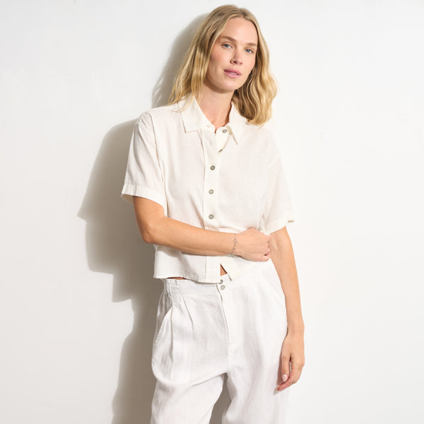 Womens Violet Short Sleeve Linen Shirt WWTP0019 Sail White