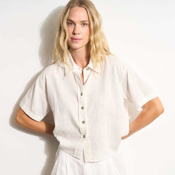 Womens Violet Short Sleeve Linen Shirt WWTP0019 Sail White