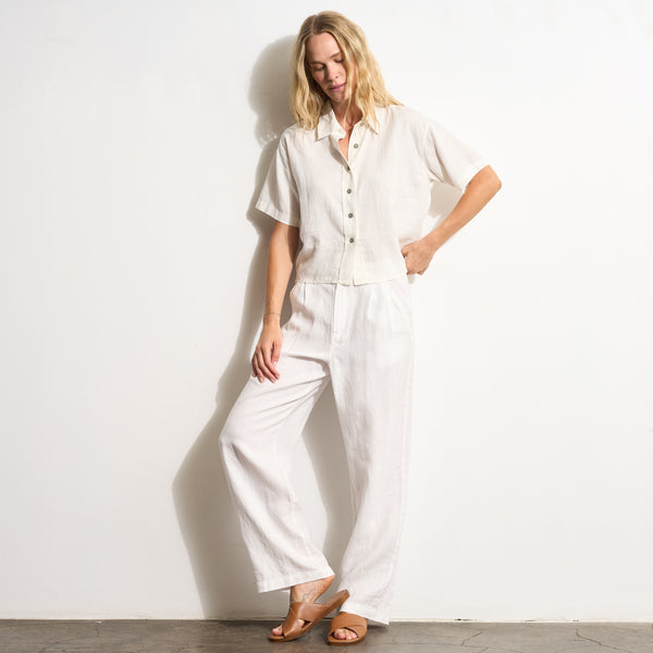 Womens Violet Short Sleeve Linen Shirt WWTP0019 Sail White