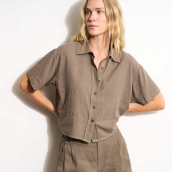 Womens Violet Short Sleeve Linen Shirt WWTP0019 Sparrow