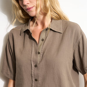 Womens Violet Short Sleeve Linen Shirt WWTP0019 Sparrow