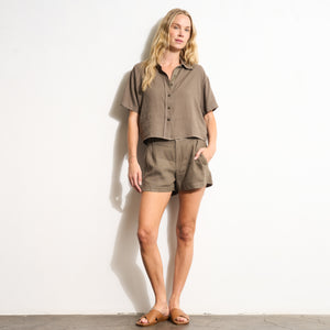 Womens Violet Short Sleeve Linen Shirt WWTP0019 Sparrow