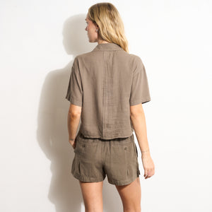 Womens Violet Short Sleeve Linen Shirt WWTP0019 Sparrow