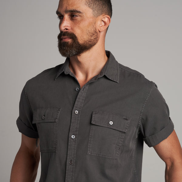 Mens Riley Heritage Twill Short Sleeve Shirt MWTP0004 Faded Black
