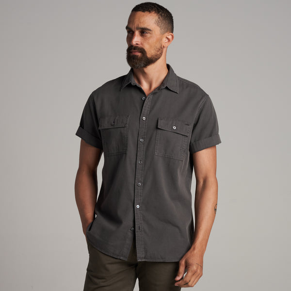 Mens Riley Heritage Twill Short Sleeve Shirt MWTP0004 Faded Black