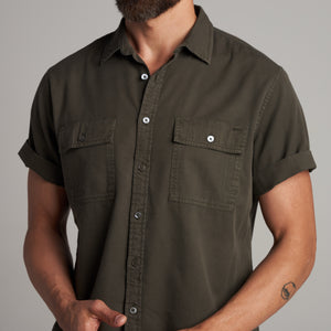 Mens Riley Heritage Twill Short Sleeve Shirt MWTP0004 Olive