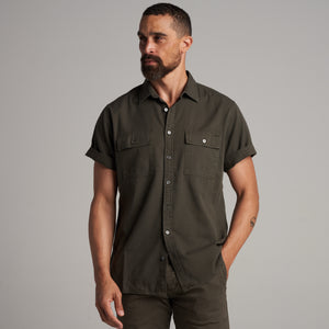 Mens Riley Heritage Twill Short Sleeve Shirt MWTP0004 Olive