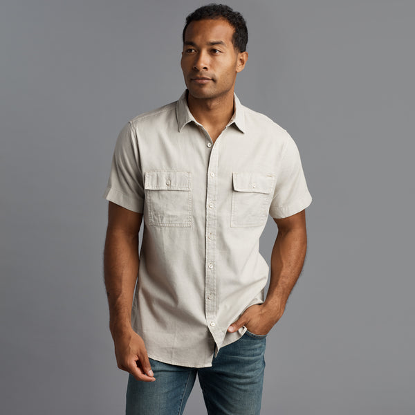 Mens Riley Heritage Twill Short Sleeve Shirt MWTP0004 Chalk