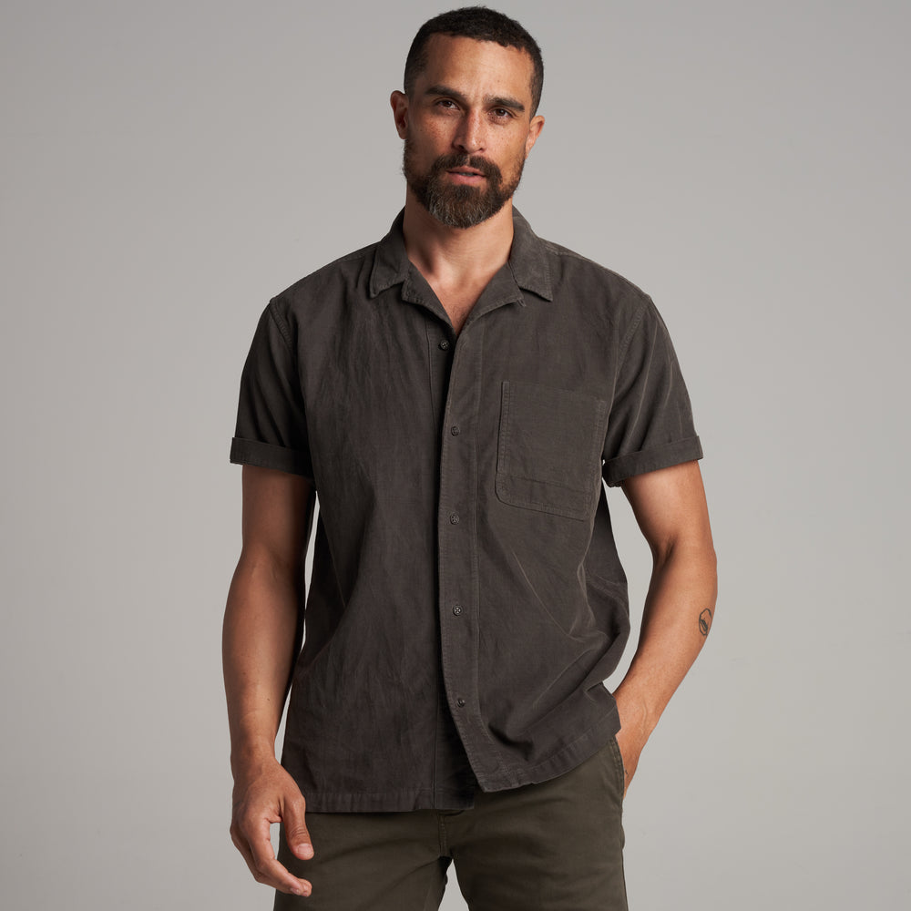 Mens Zion Corduroy Camp Shirt MWTP0018 Faded Black