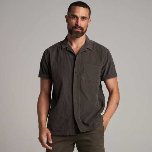 Mens Zion Corduroy Camp Shirt MWTP0018 Faded Black